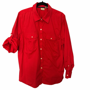 L.L. Bean Red Black Polka Dot Button Down Casual Roll Tab Shirt 1X